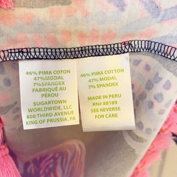 Lilly Pulitzer Mercer Top in Bright Navy Palms Up Reduced Tassel Blue Pink - XXS - Picture 7 of 12